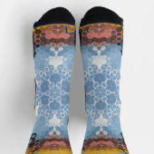 六角マンダラブルー黄色とピンク ソックス (上部)