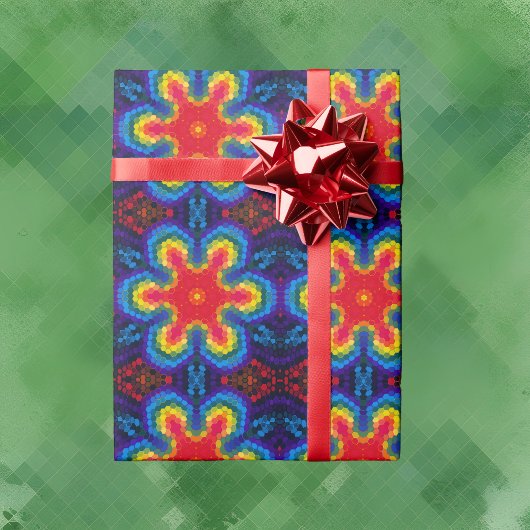 六角マンダラレッド黄色とブルー ラッピングペーパー