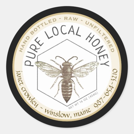 六角ミツバチ蜂蜜キーパーラベル ラウンドシール (正面)