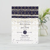 六角モダンネイビーブルー金ゴールド幾何学的婚約 招待状 (スタンド正面)