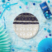 六角モダンネイビー青金ゴールド幾何学模様パーティー ペーパープレート (パーティー)