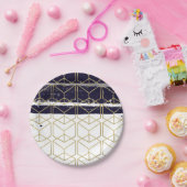 六角モダンネイビー青金ゴールド幾何学模様パーティー ペーパープレート (パーティー)