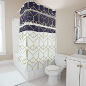六角モダンネイビー青金ゴールド幾何学模様 シャワーカーテン (インサイチュ)