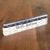 六角モダンネイビー青金ゴールド幾何学模様 デスクネームプレート (側面)