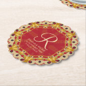 六角ラブレッド金ゴールドモノグラム名前をカスタムする ペーパーコースター (アングル)