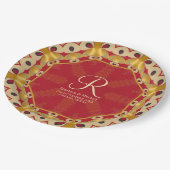 六角ラブレッド金ゴールドモノグラム名前をカスタムする ペーパープレート (アングル)