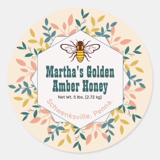 六角リースアンティークホワイトハニージャー ラウンドシール (正面)