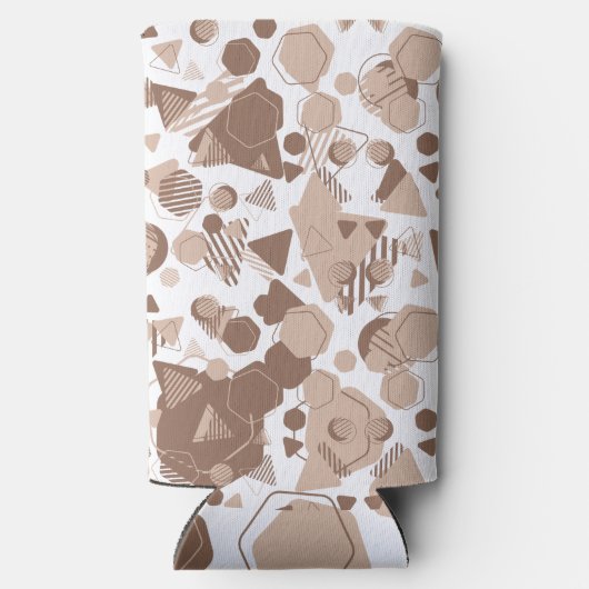 六角形および三角形ピンクおよび茶色(白パターン) スリム缶クーラー (裏面)