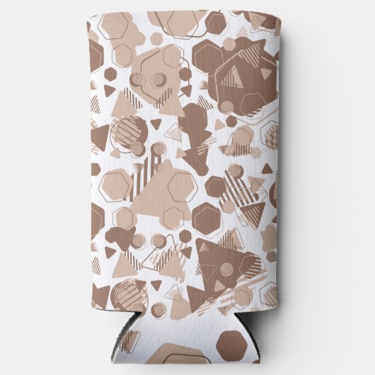 六角形および三角形ピンクおよび茶色（白パターン） スリム缶クーラー (正面)