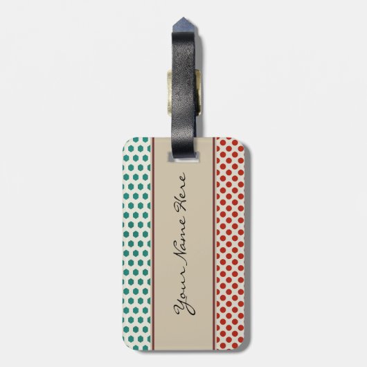 六角形および水玉模様を繰り返すカスタム ラゲッジタグ (裏面縦)