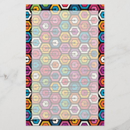 六角形のカラフルで幾何学的なパターン 便箋 (正面)
