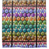 六角形のキルトパターン暖かく鮮やかな虹色 シャワーカーテン (正面)