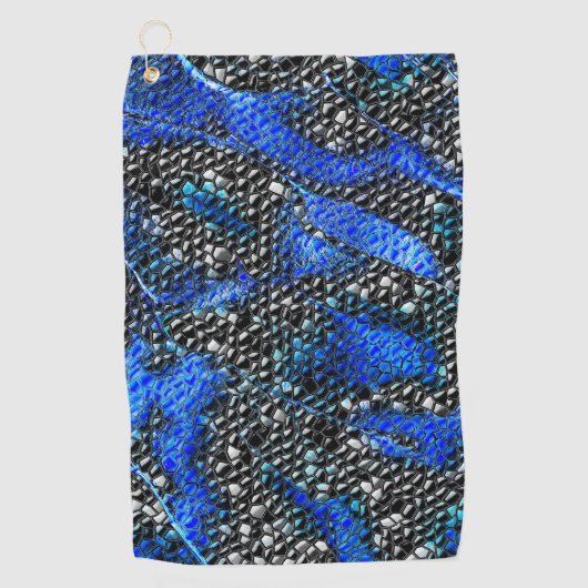 六角形のモザイクまたは青と灰色から黒まはかりで測で ゴルフタオル (正面)