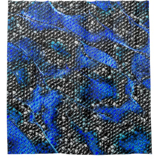 六角形のモザイクまたは青と灰色から黒まはかりで測で シャワーカーテン (正面)