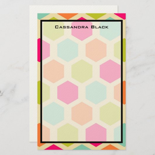 六角形のヴィンテージ色パターン 便箋 (正面/裏面)