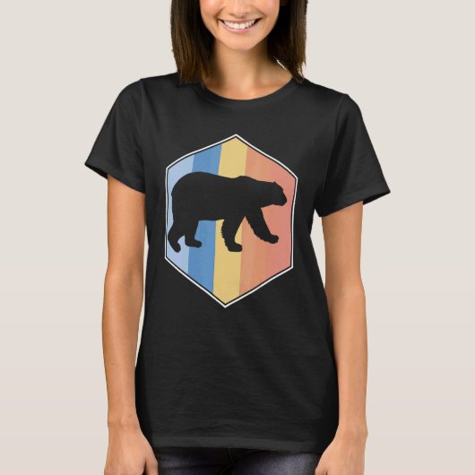六角形の中のレトロカラーのホッキョクグマ Tシャツ (正面)