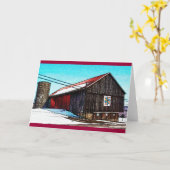 六角形の印が付いている木の納屋 カード (黄色い花)