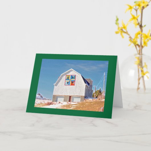 六角形の印が付いている白い納屋 カード (黄色い花)