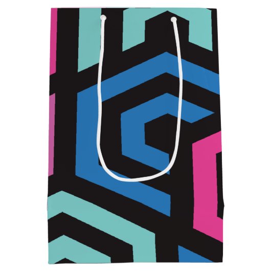 六角形の幾何学的パターン ミディアムペーパーバッグ (裏面)