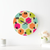 六角形の形状(ヴィンテージ色パターン) ラージ壁時計 (ホーム)