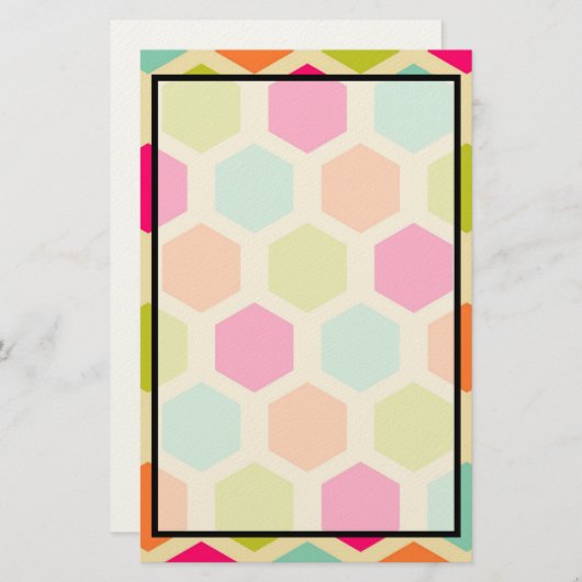 六角形の形状(ヴィンテージ色パターン) 便箋 (正面/裏面)