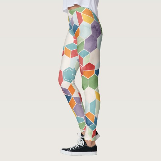 六角形の水色、ランダムモザイク。 レギンス (左)