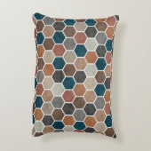 六角形テクスチャパターンブルーブラウン灰色 アクセントクッション (裏面(縦))