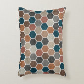 六角形テクスチャパターンブルーブラウン灰色 アクセントクッション (正面(垂直))