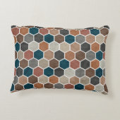 六角形テクスチャパターンブルーブラウン灰色 アクセントクッション (裏面)