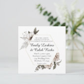 六角形フレーム ゴールド 水彩 フラワー ウェディング 招待状 (スタンド正面)