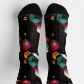 六角形抽象芸術インEmerald、オレンジ色オン黒 ソックス (上部)