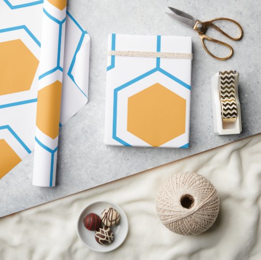 六角抽象芸術幾何学模様（オレンジ色のブルー） ラッピングペーパー (クラフト)