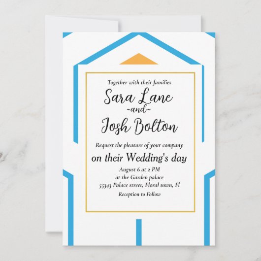 六角抽象芸術幾何学模様（オレンジ色のブルー） 招待状 (正面)