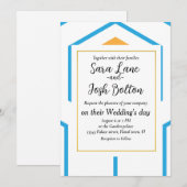 六角抽象芸術幾何学模様（オレンジ色のブルー） 招待状 (正面/裏面)