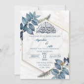 六角金ゴールドフレーム葉グレーイスラム結婚ズ 招待状 (正面)