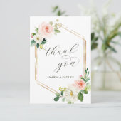 六角金ゴールドフレーム赤面ピンクフローラありがとう サンキューカード (スタンド正面)