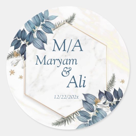 六角金ゴールドフレーム離れイラストレーション ラウンドシール (正面)