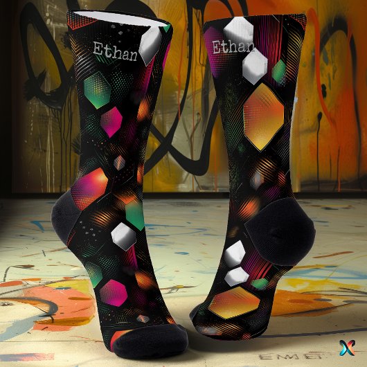 六角鮮やか形（メタリックオレンジ、緑、ピンク） ソックス