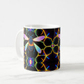 六角鮮やか抽象芸術のネオンミツバチ コーヒーマグカップ (正面左)