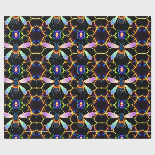 六角鮮やか抽象芸術のネオンミツバチ ラッピングペーパー (シーム)
