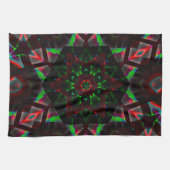 六角、緑、赤のグラデーションの万華鏡のように千変万化するパターン キッチンタオル (横)