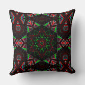 六角、緑、赤のグラデーションの万華鏡のように千変万化するパターン クッション (裏面)