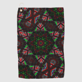 六角、緑、赤のグラデーションの万華鏡のように千変万化するパターン ゴルフタオル