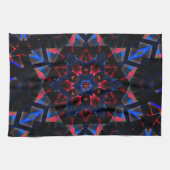 六角、青、サーモンのグラデーション付き万華鏡のように千変万化するパターン キッチンタオル (横)