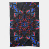 六角、青、サーモンのグラデーション付き万華鏡のように千変万化するパターン キッチンタオル (縦)