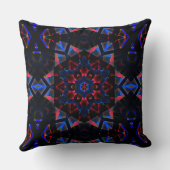 六角、青、サーモンのグラデーション付き万華鏡のように千変万化するパターン クッション (裏面)