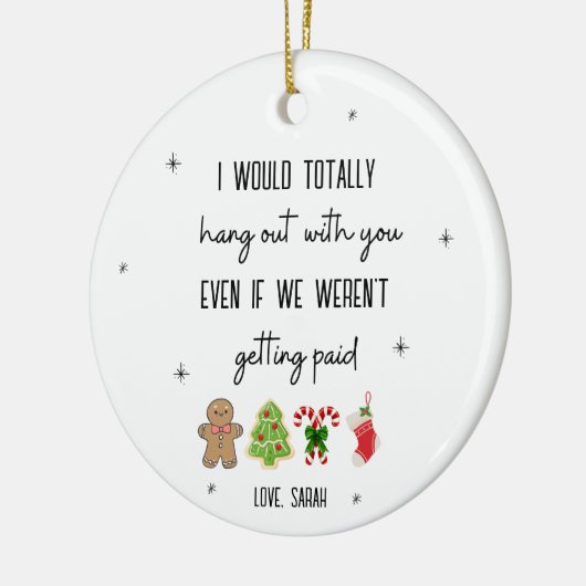 共働きおもしろいのクリスマスパーソナライズされたオフィスギフト セラミックオーナメント (左)