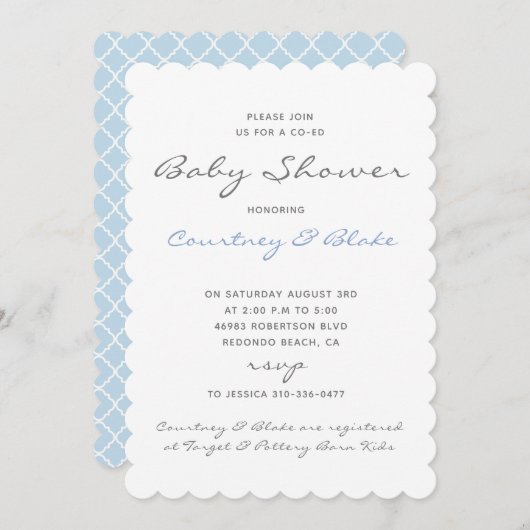 共同かわいらしベビー招待状ブルー 招待状 (正面/裏面)