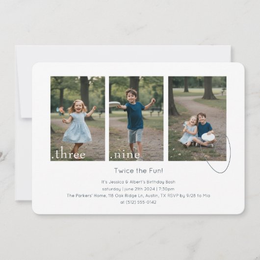 共同の双子の誕生日パーティー 招待状 (正面)