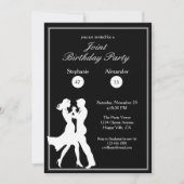 共同の誕生日パーティー 大人 白 ダンス カップル 招待状 (正面)